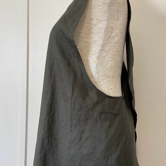 Forest Green Linen Cross Back Apron Japanese Style Cook Baker Gardener NWT Gift - Picture 6 of 12
